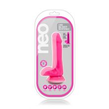 6 Inch Dual Density Cock with Balls Neon Pink